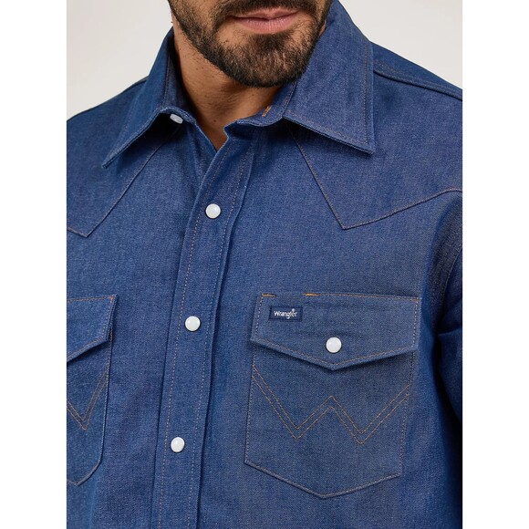Wrangler Cowboy Cut Firm Finish Denim Western Snap Work Shirt Indigo Size LT NWT - Picture 4 of 5